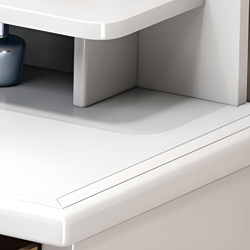 Simple Standard Auburn/Chalk Timber Vanity Set with Drawers, Standing Mirror and Seat