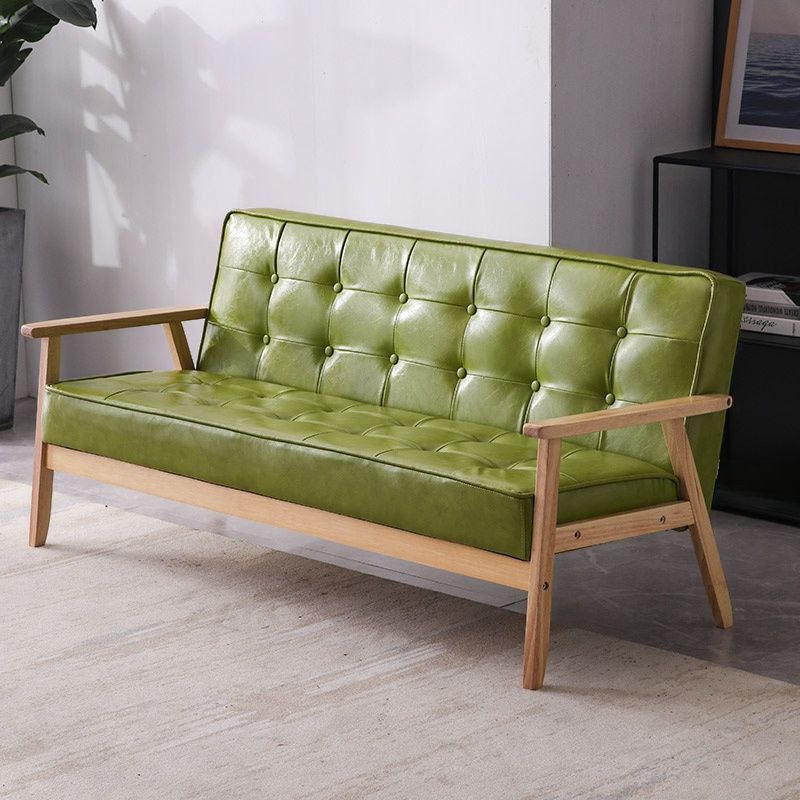 Contemporary Modern Solid Color Scratch-durable Standard Sofa in Midnight Black/Cerulean/Jade Green Pu Leather, Seats 3