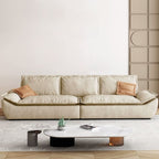 Modish Solid Color Stain Resistant Standard Sofa/Loveseat/Single Sofa in Beige with Pillow Top Arm and 3 Pillows for 4-seater/3-seater/2-seater
