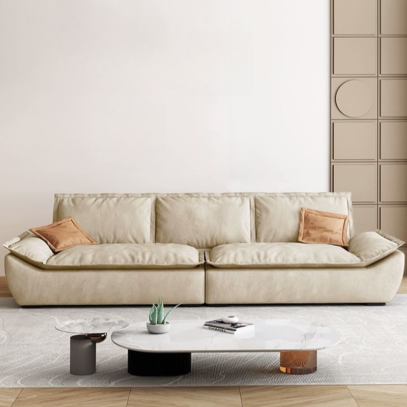 Modish Solid Color Stain Resistant Standard Sofa/Loveseat/Single Sofa in Beige with Pillow Top Arm and 3 Pillows for 4-seater/3-seater/2-seater