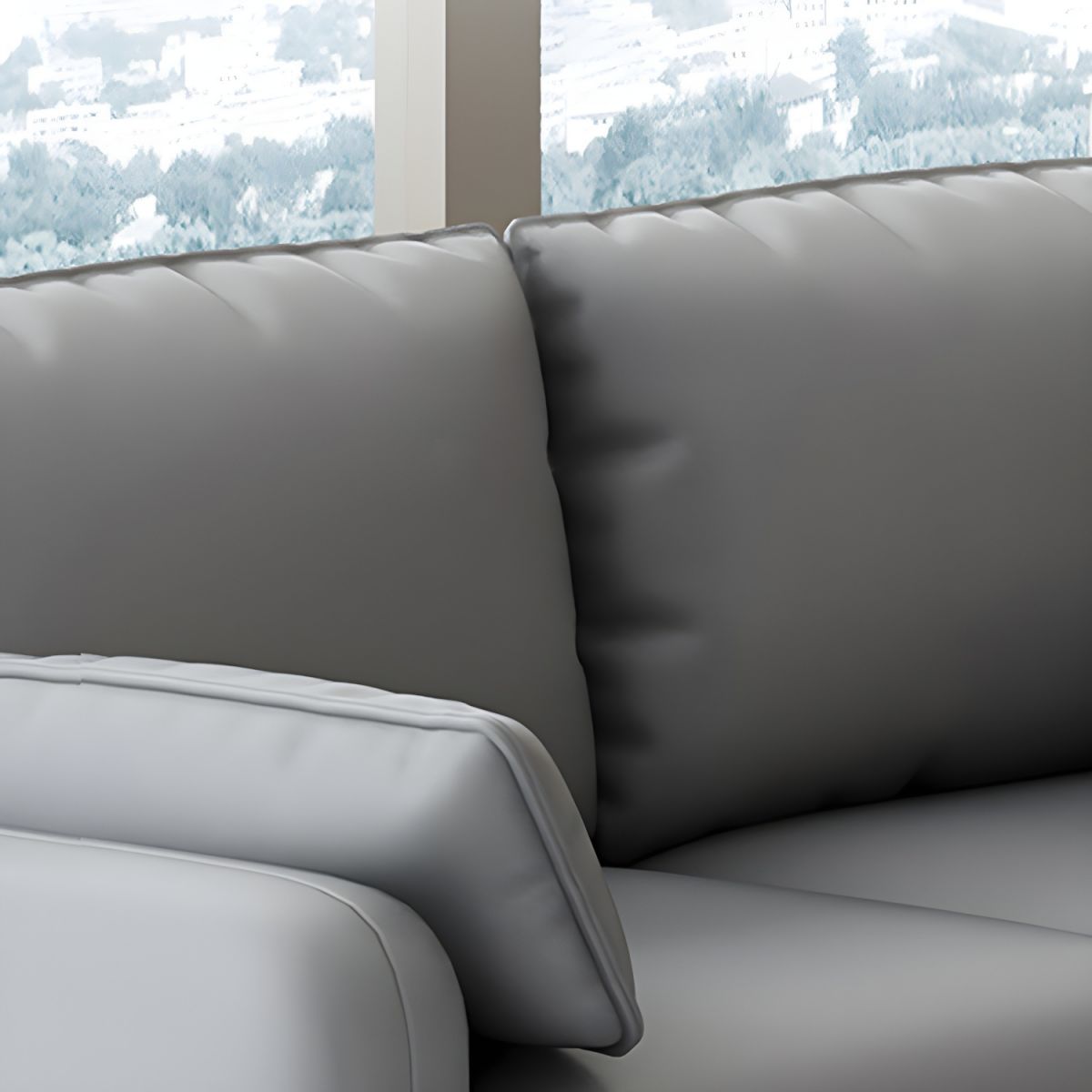 3-Seater Faux Leather Sofa Mid Century Loose Back Square Arm Settee