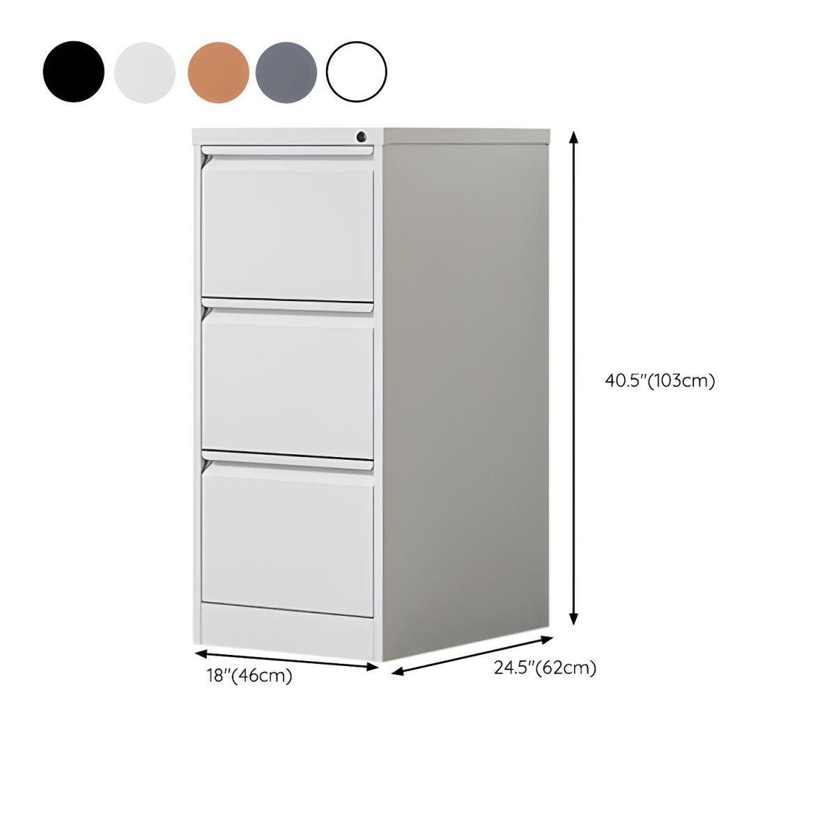 Modern Steel Vertical Filing Cabinet with Lock, Drawers & Self-Close Glides