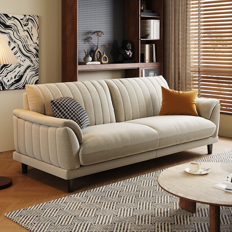 Modern Solid Color Scratch-defiant Standard Sofa in White/Sage PU with 4-seater/3-seater Capacity and 2 Pillows