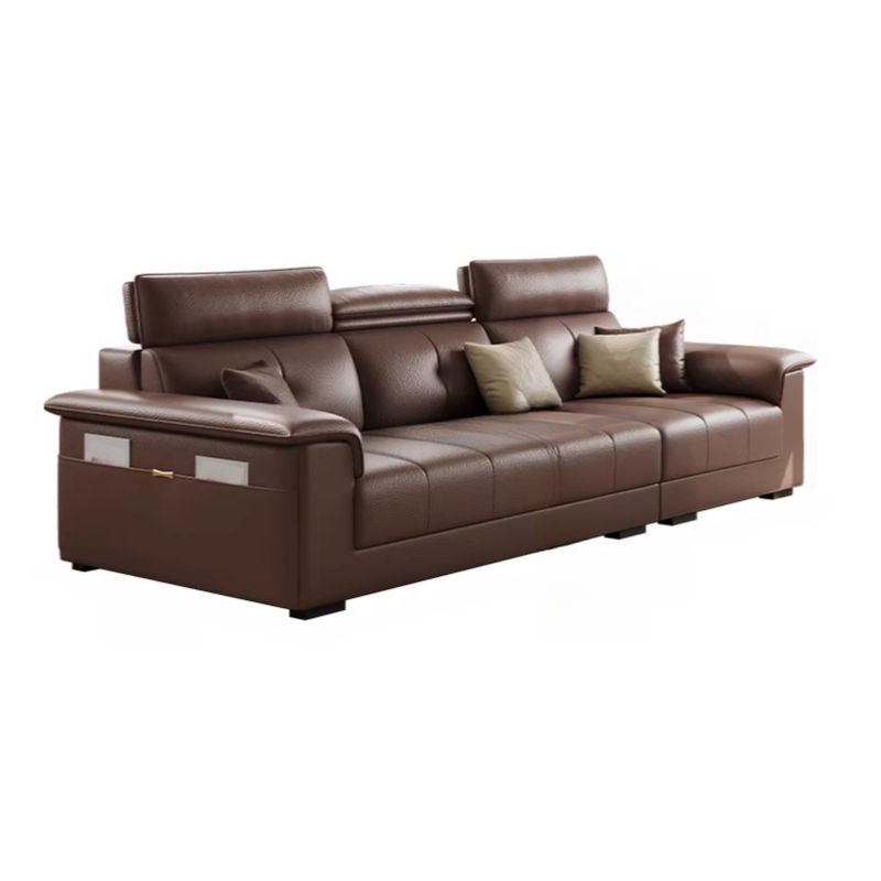 Modish Scratch-immune Standard Sofa/Single Sofa in Auburn with 4-seater/5 Person/6-Seater Capacity, Receptacle Storage, Pillow Top Arm, and 4 Pillows/3 Pillows