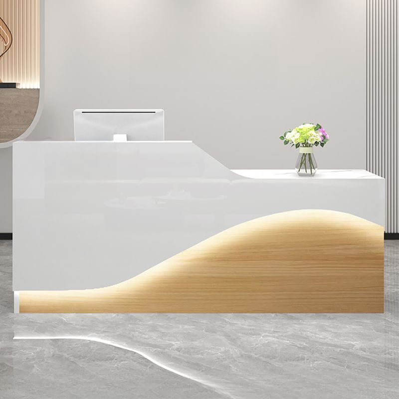 Rectangular Manufactured Wood Top Reception Desk with Cable Management, 2 Drawers/1 Drawer, Locker and Keyboard Tray, 1 Cabinet Included
