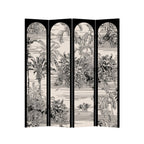 Matte Black Opaque Fold-up Screen Divider with Natural Wood Frame, 3/5/4 Panels, Double Sided Print, and Independent Design