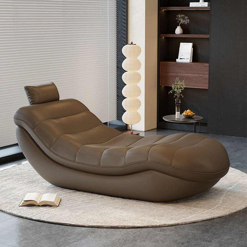 Contemporary Solid Color Reclining Chaise Lounge Indoor with Natural Wood and Ergonomic Padded Design