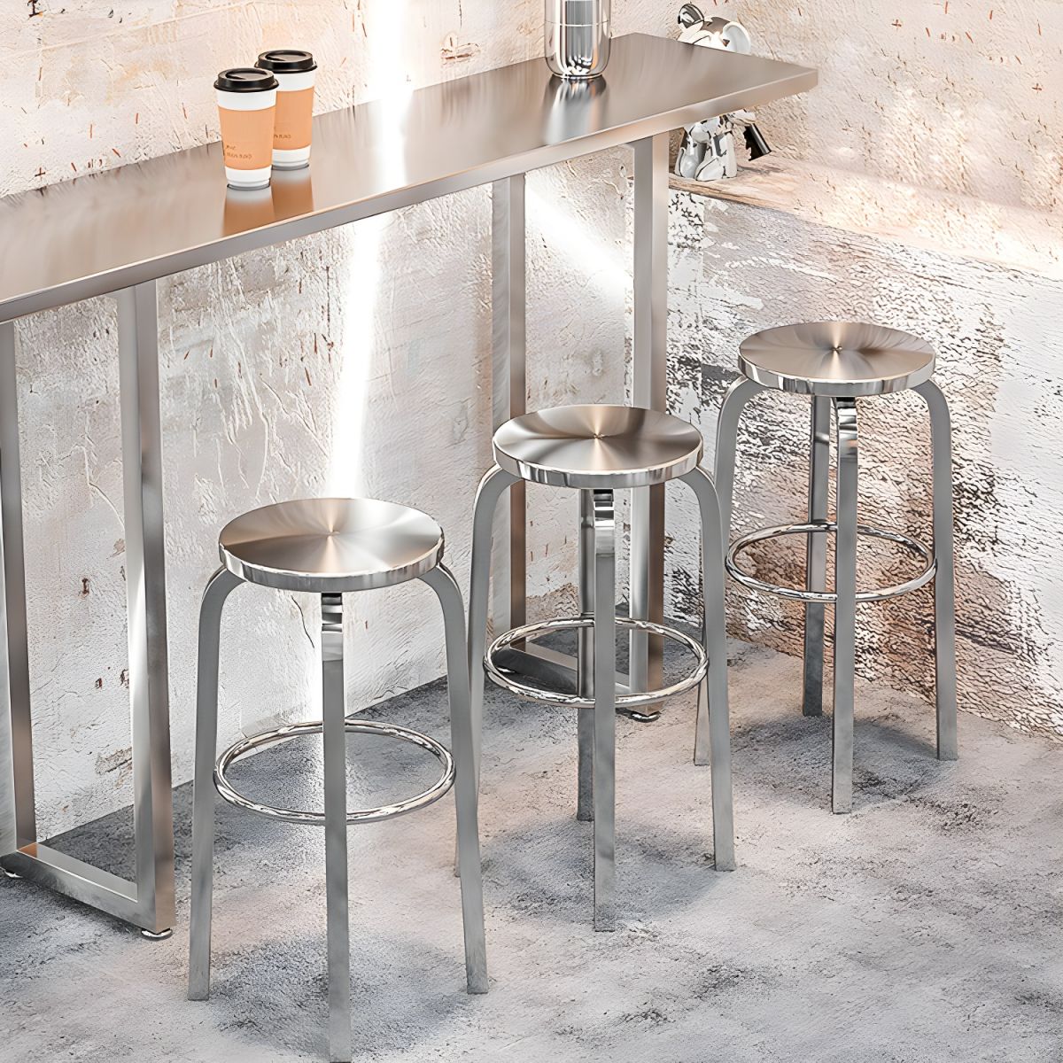 1/2/4 Pieces Silver Stainless Steel Contemporary Bar Pub Table Set