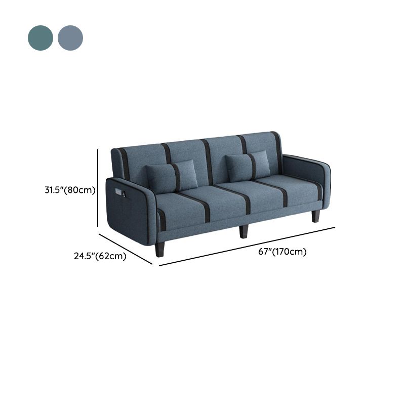 Trendy Solid Color Stain Resistant Standard Sofa/Loveseat in Dark Gray/Cerulean/Light Brown with Arm, Seats 3/2 People, and 2 Pillows