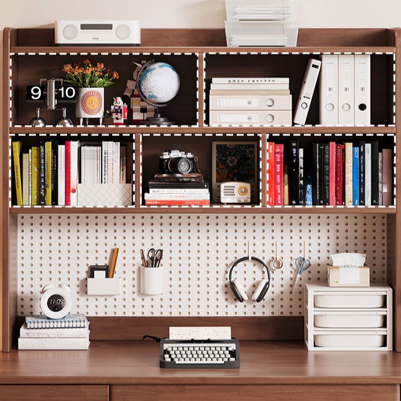 Modern Rectangular Natural Wood Desk in Chalk/Auburn/Unfinished Color with Drawers, Exterior Shelf, and Hutch