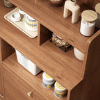 Art Deco Sideboard with 3 Drawers, Closet, 2/3 Shelves, Pantry Hutch, Engineered Wood Countertop, and Sliding Doors