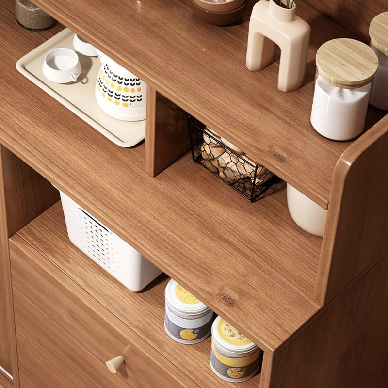 Art Deco Sideboard with 3 Drawers, Closet, 2/3 Shelves, Pantry Hutch, Engineered Wood Countertop, and Sliding Doors
