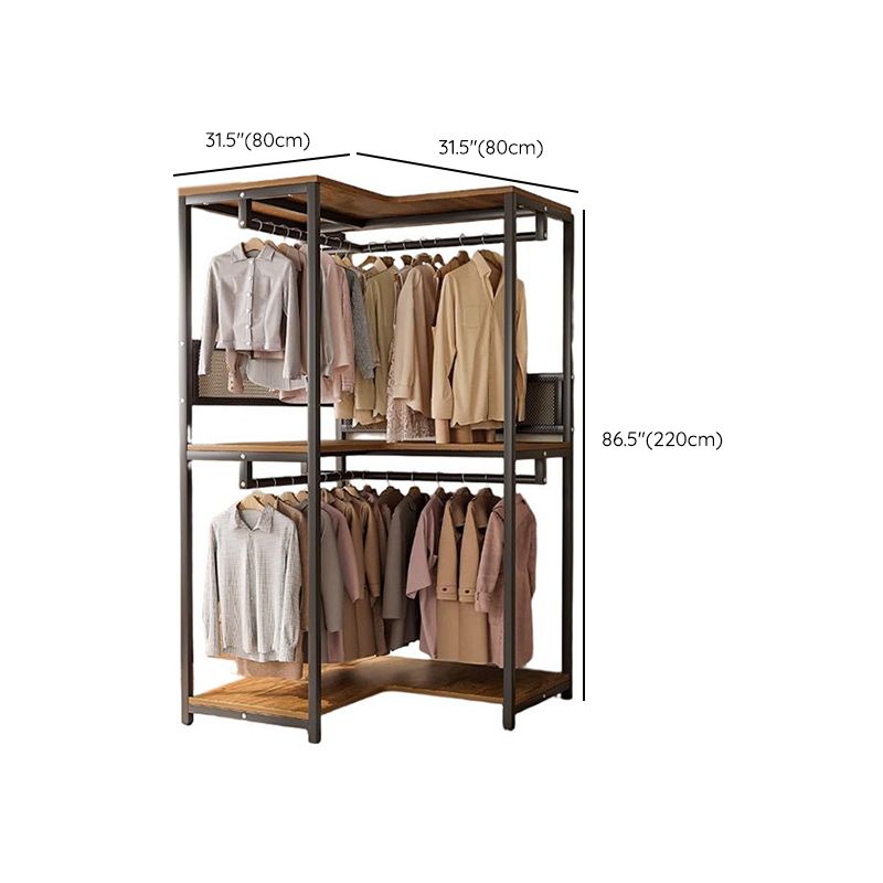 Midnight Black Simplistic Steel Hall Rack with Repository, 2 Drawers/3 Drawers, 4 Shelves/3 Shelves/7 Shelves, and Manufactured Wood Bench