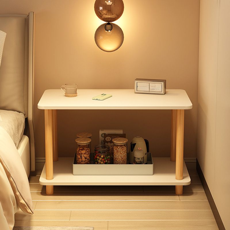 Contemporary Chairside Table Only with Engineered Wood Top, 4 Legs, Chalk/Unfinished Color, Rectangle/Square Shape, and Shelf