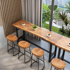 Modern 1/9 Pieces Bar Table Set Rectangle Pine Wood Counter Table with Stools for Cafe