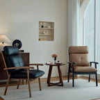 Art Deco Solid Color Arm Chair with Sewn Pillow Back in Ink/Light Brown, Arms, and Removable Cushions