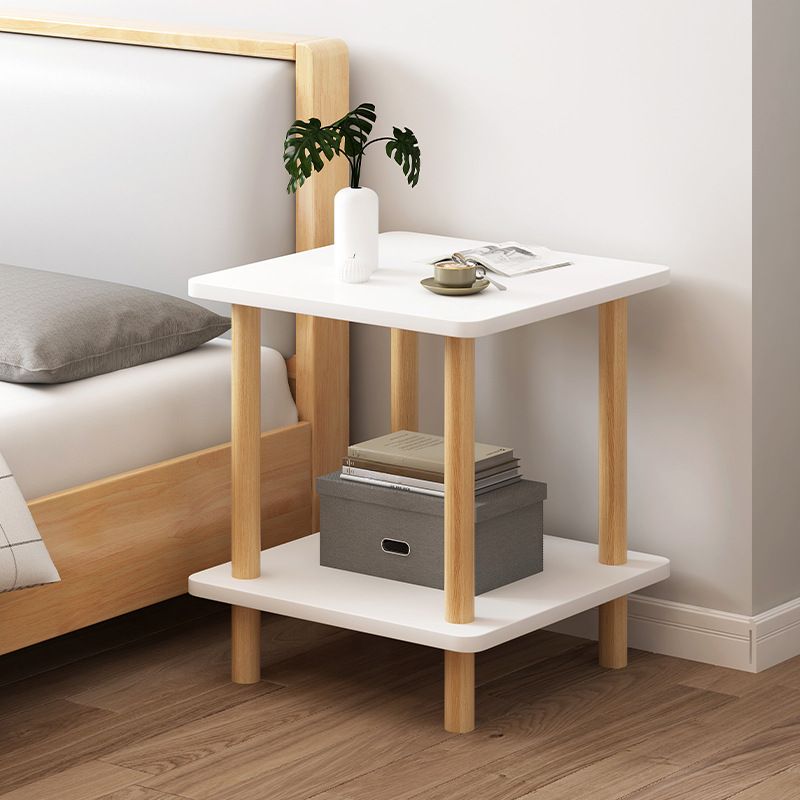 Contemporary Chairside Table Only with Engineered Wood Top, 4 Legs, Chalk/Unfinished Color, Rectangle/Square Shape, and Shelf