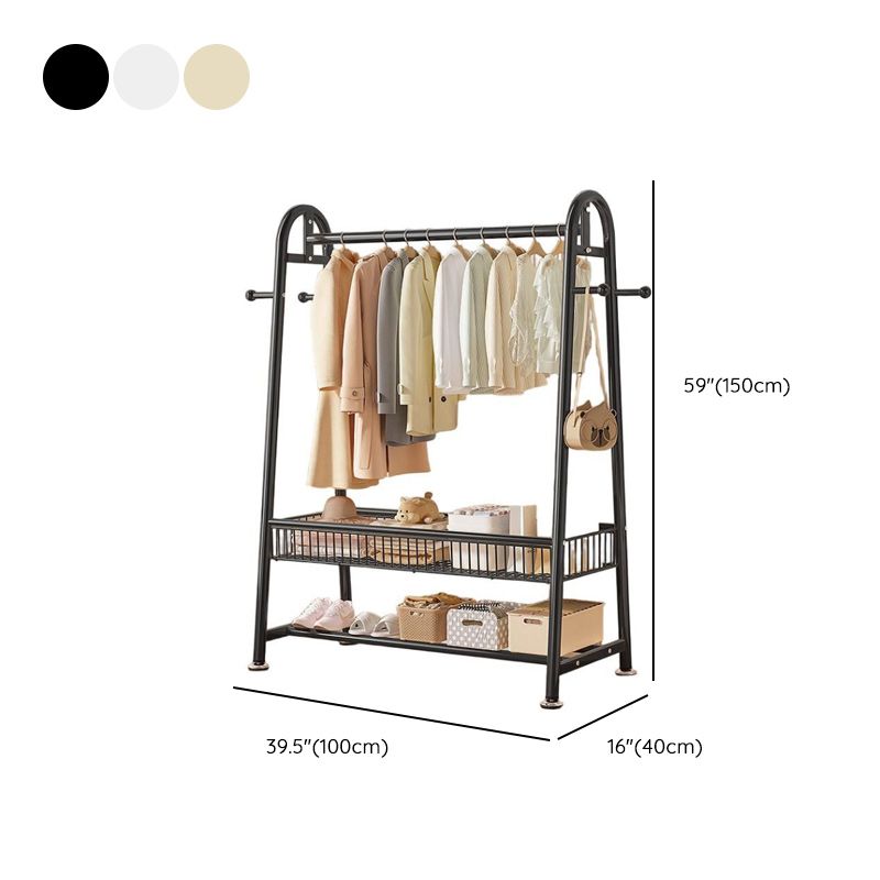Contemporary/Art Deco Coat Rack with Receptacle Storage, 2 Shelves, Alloy Frame, Metal Hook, and Shoe Storage