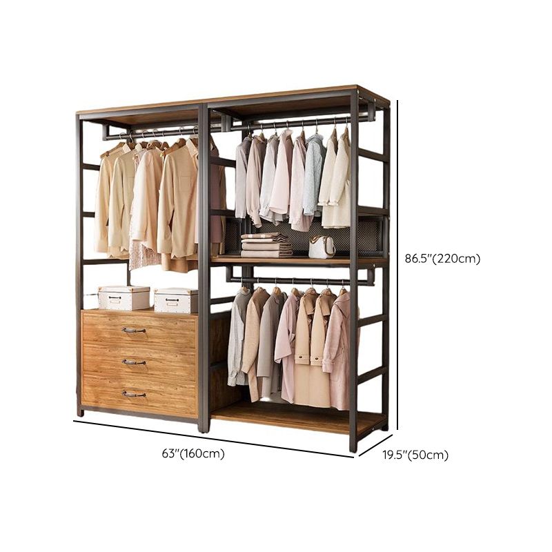 Midnight Black Simplistic Steel Hall Rack with Repository, 2 Drawers/3 Drawers, 4 Shelves/3 Shelves/7 Shelves, and Manufactured Wood Bench