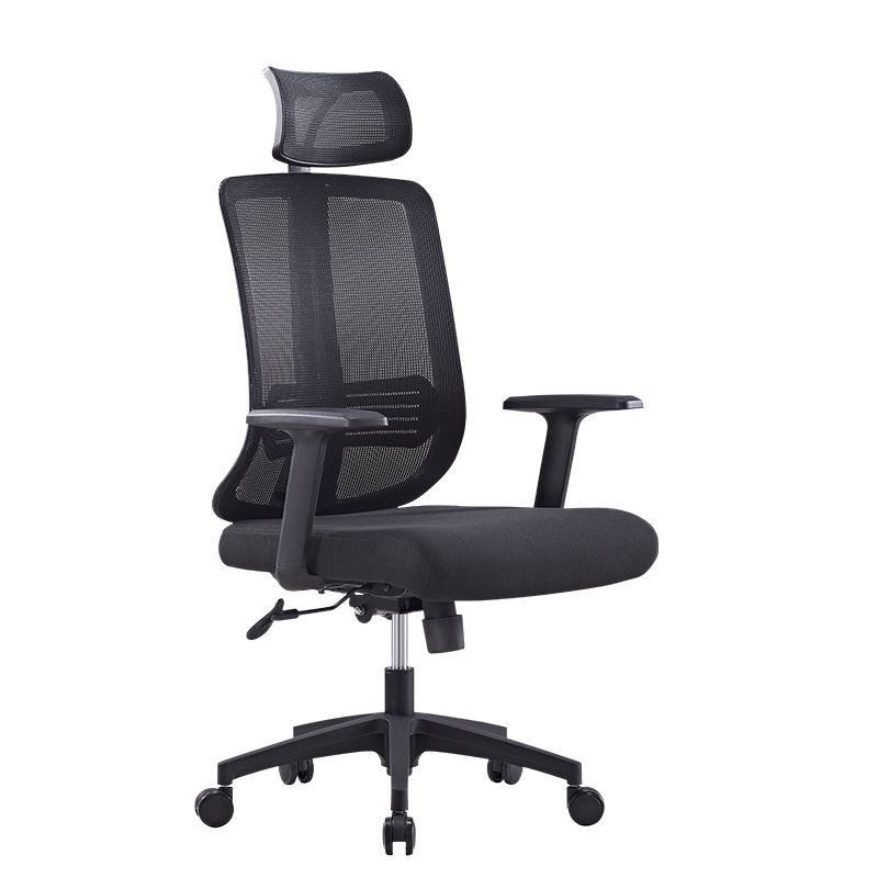 Upholstered Midnight Black Study Chair with Wheeled Waterfall Seat, Lumbar Support, Adjustable Back Angle, and Headrest