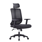 Upholstered Midnight Black Study Chair with Wheeled Waterfall Seat, Lumbar Support, Adjustable Back Angle, and Headrest