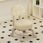 Trendy Circular Solid Color Standard Ottoman with Leatherette Upholstery in Cream/Tan/Amber Color and Rollers