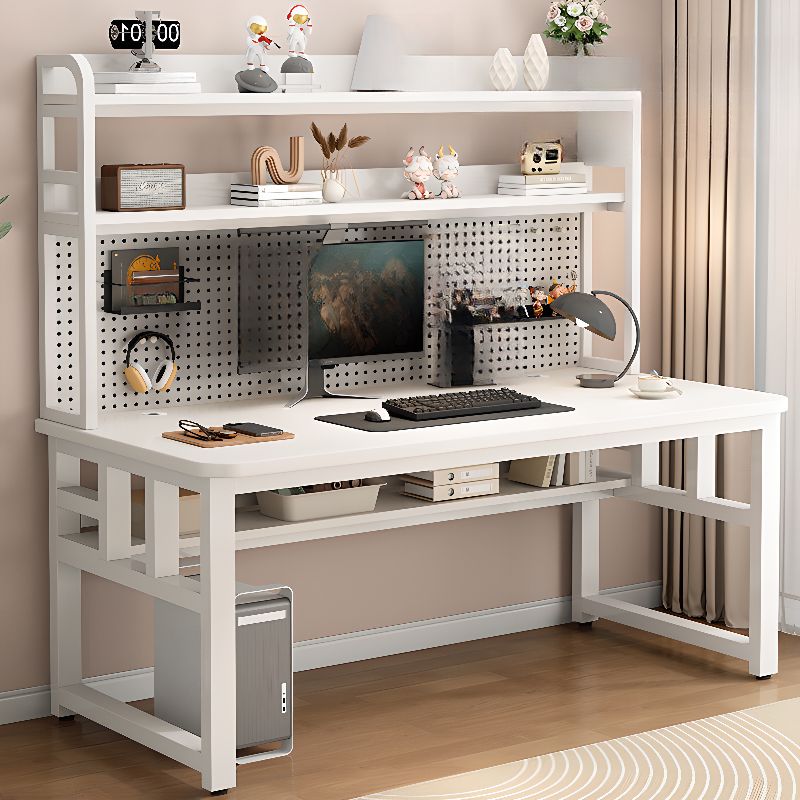 Black/Chalk Rectangle Metal Base Table with Wear Resistance, Shelves, Toboggan Base, Cable Management, and Rounded Corners