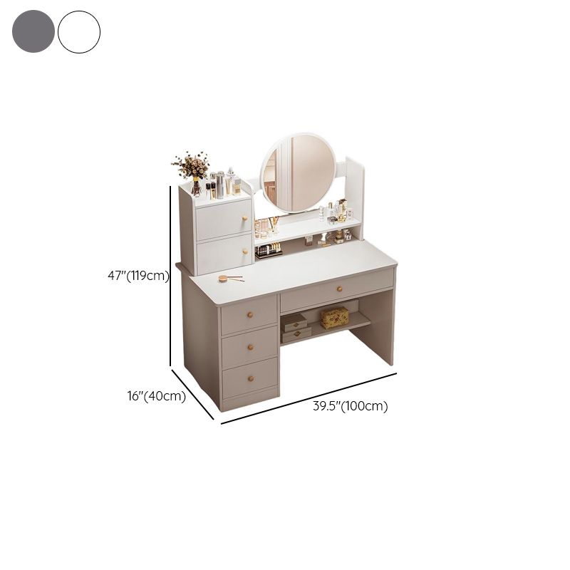 Modish Standard/Small Vanity Set with Reclaimed Wood Table Top, White Chair, and Light Up Mirror Featuring 1 Drawer/4 Drawers