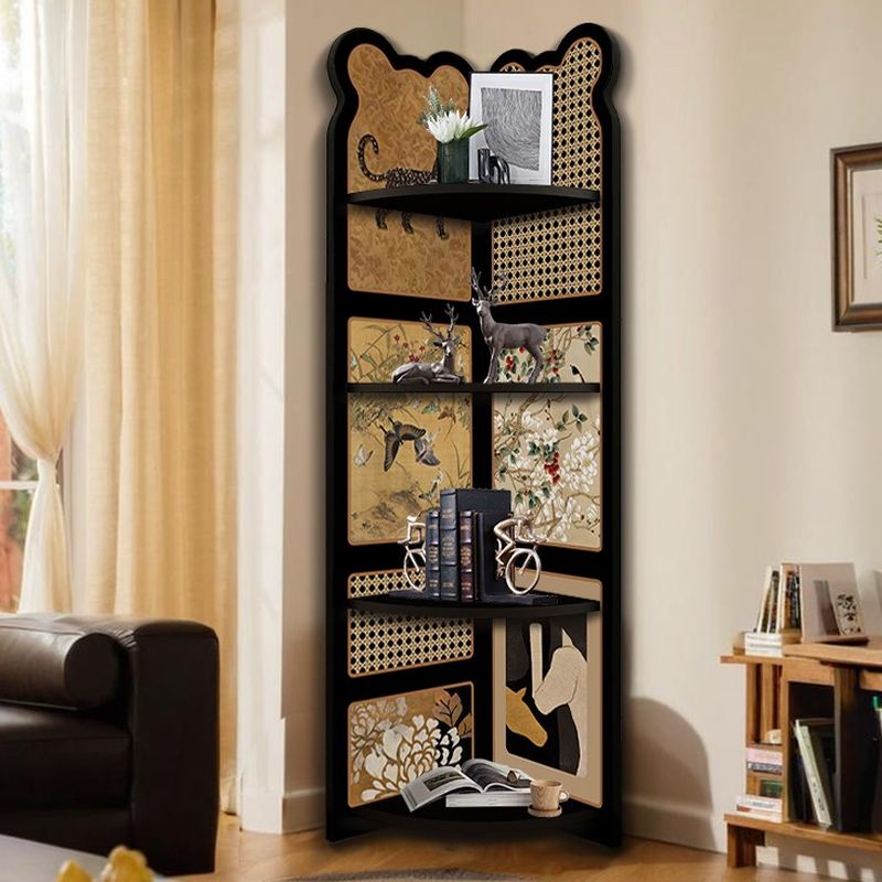 Modern Simple Style Nook Decorative Cabinet with 3/4 Exterior Shelves, Lumber Countertop in Matte Black