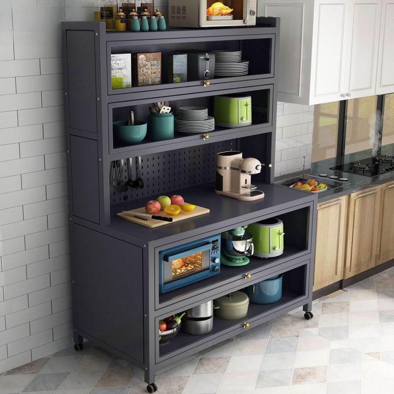 Storm Gray Microwave Shelf Cabinet with 2 Shelves and Metal Countertop, Self-supporting