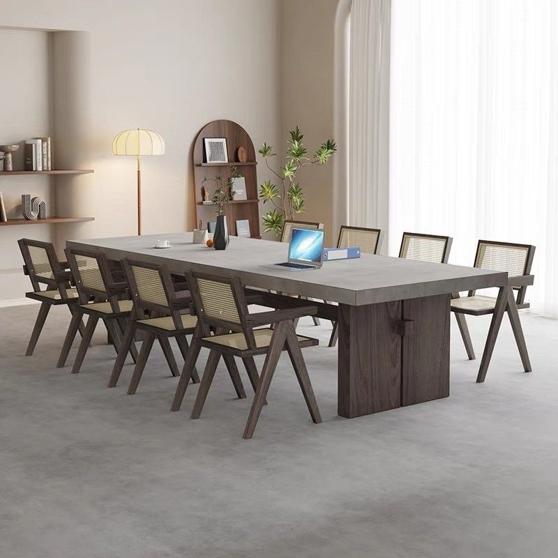 Modern Rectangular Pine Wood Gray Conference Desk