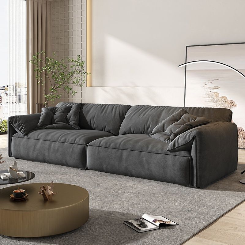 Standard Sofa in Dark Gray/Amber Color/Off-White with 4 Pillows