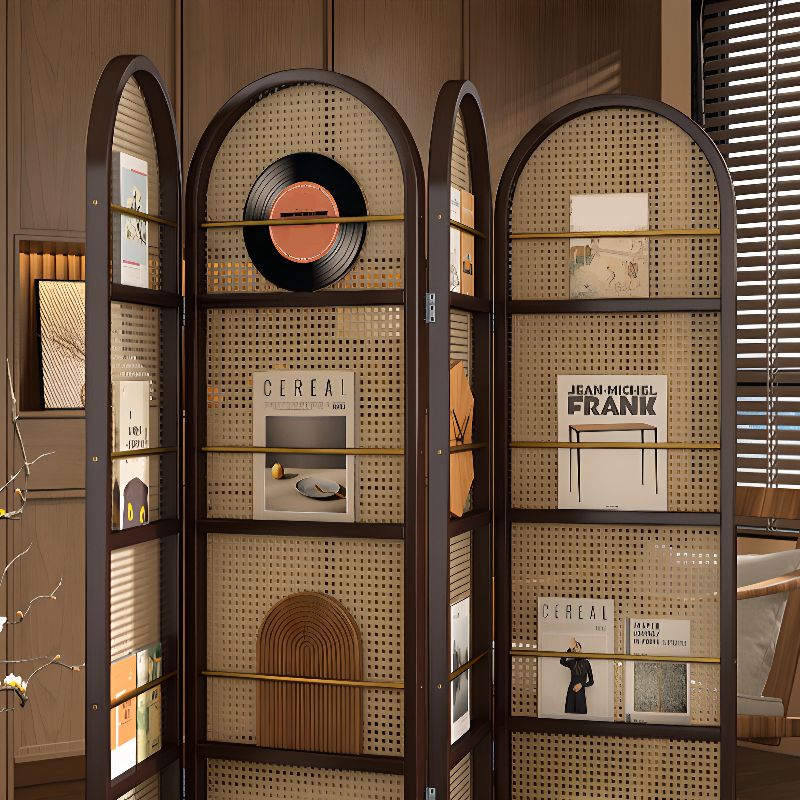 Minimalist Translucent Bamboo Screen Divider with Shelf, Fold-up and Independent