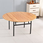 Natural Finish Trendy Folding Circular-shaped Bi-fold Table with Abrasion Proof Manufactured Wood Top