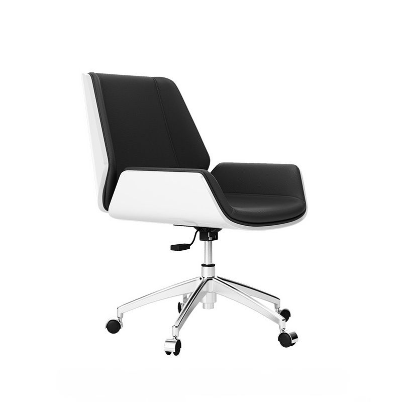Art Deco Tanned Hide Studio Chairs in Ink/Lemon Color/Amber Color with Swivel Wheels, Fixed Arms, and Ergonomic Design