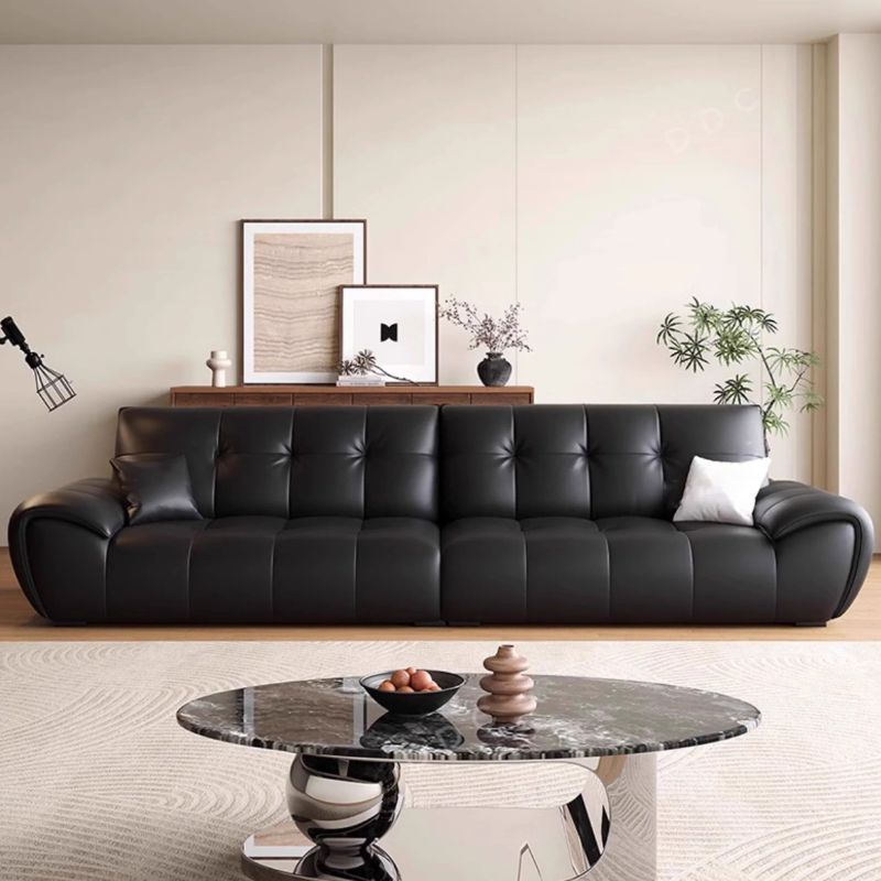 Contemporary Modern Solid Color Scratch-durable Standard/Single Sofa in Midnight Black, Seats 4/3 with 2 Pillows
