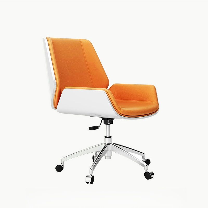 Art Deco Tanned Hide Studio Chairs in Ink/Lemon Color/Amber Color with Swivel Wheels, Fixed Arms, and Ergonomic Design