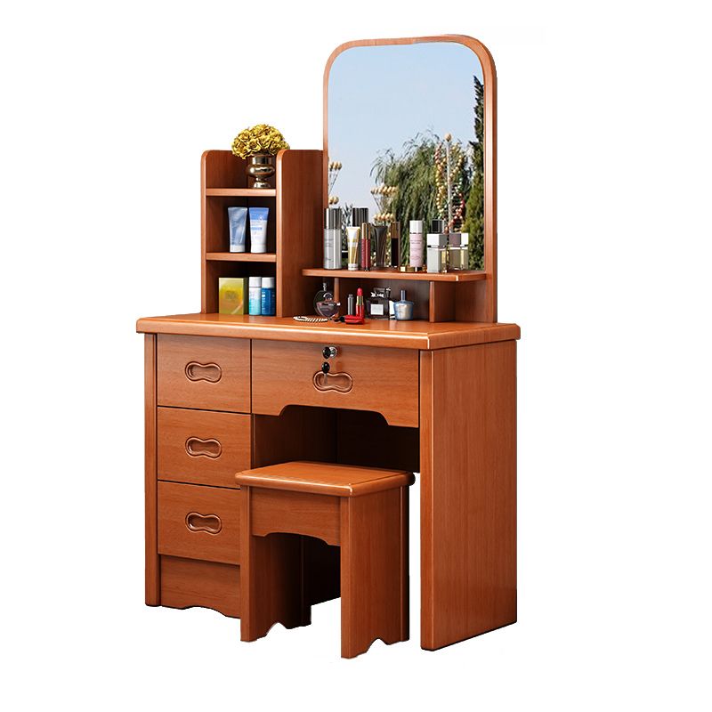 Simple Standard Auburn/Chalk Timber Vanity Set with Drawers, Standing Mirror and Seat