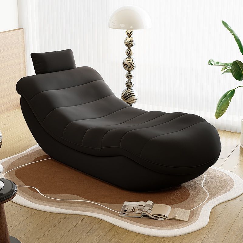 Contemporary Solid Color Reclining Chaise Lounge Indoor with Natural Wood and Ergonomic Padded Design