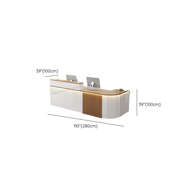 L-Shape Manufactured Wood Top Reception Desk with Hutch, Desk Return, Filing Cabinet & Keyboard Tray