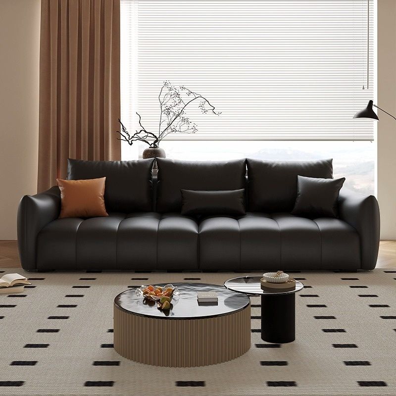 Contemporary Modern Solid Color Stain Resistant Standard Sofa/Loveseat/Single Sofa in Midnight Black with 1-seater/Seats 5/Seats 4 and 2 Pillows