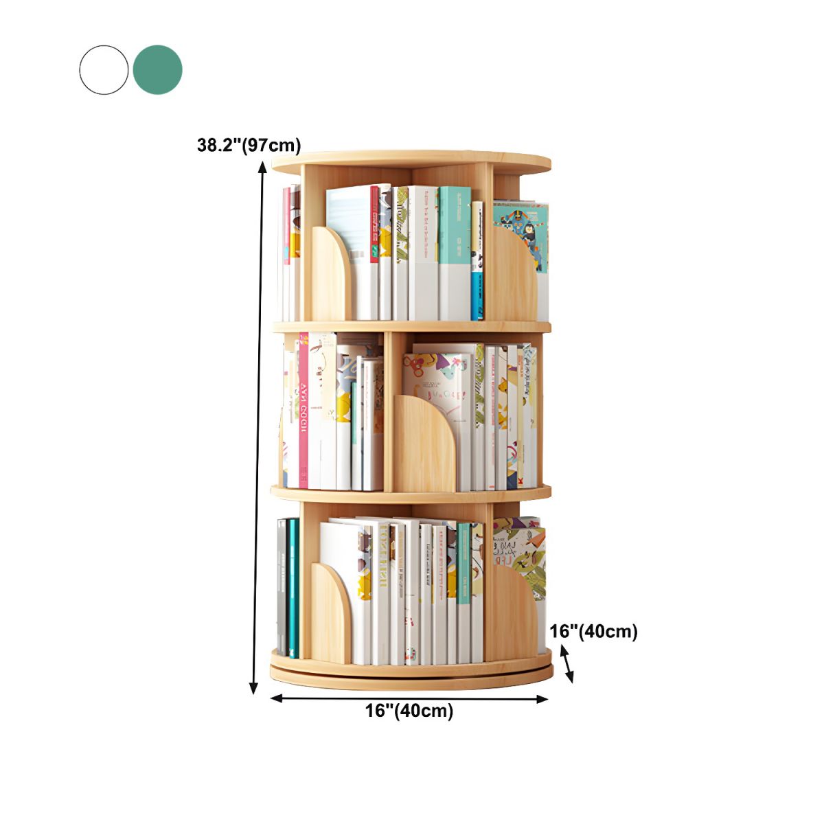 Round Rotatable Bookcase Wooden Open Storage Bookshelf for Home Office
