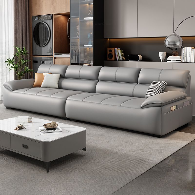 Contemporary Modern Solid Color Water Resistant Standard Sofa in Ink/Light Gray/Off-White, 4-Seater with 3 Pillows