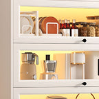 White Contemporary Baker's Rack with Cabinets Featuring Butcher Rack, Cabinet, Steel Frame, Metal Shelves, and Door