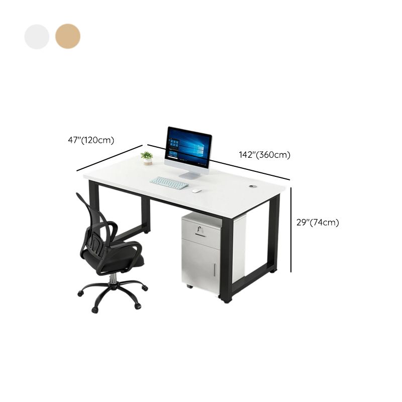 Chalk/Black Minimalist Rectangular Metal Desk with Cable Management and Damp-proof Twin Support Base