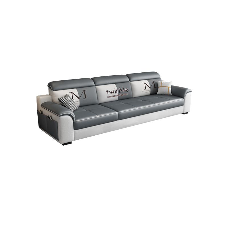 Modish Solid Color Scratch-durable Standard Sofa in Dove Grey with Receptacle Storage, Seats 3 to 5, and Includes 4 Pillows