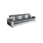 Modish Solid Color Scratch-durable Standard Sofa in Dove Grey with Receptacle Storage, Seats 3 to 5, and Includes 4 Pillows