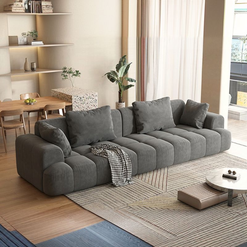 Flannel Sofa in Gray/Olive Green/Off-White with 4 Pillows
