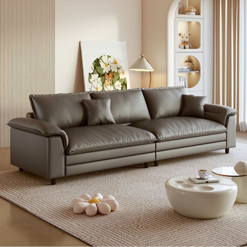 Contemporary Modern Solid Color Scratch-immune Standard Sofa in Pale Grey/Olive Green/Amber Color with Arm for 5/4-seater/for 3 and 2 Pillows