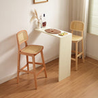 Casual Bar Stools in Midnight Black/Caramel/Natural Color with Cane Back Saddle Seat and Leg Rest